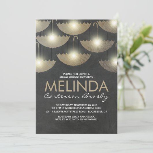 Licht en paraplu's Chalkboard Vrijgezellenfeest Kaart (Staand voorkant)