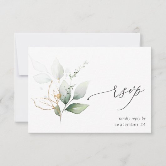 Licht Eucalyptus Glow Gold met Meal RSVP Card 2 (Voorkant)