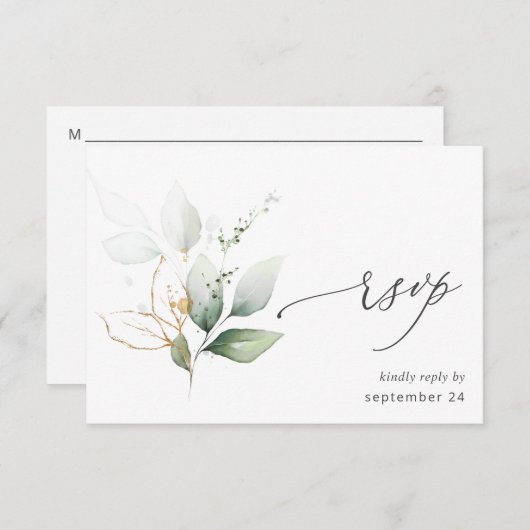 Licht Eucalyptus Glow Gold met Meal RSVP Card 2 (Voorkant / Achterkant)