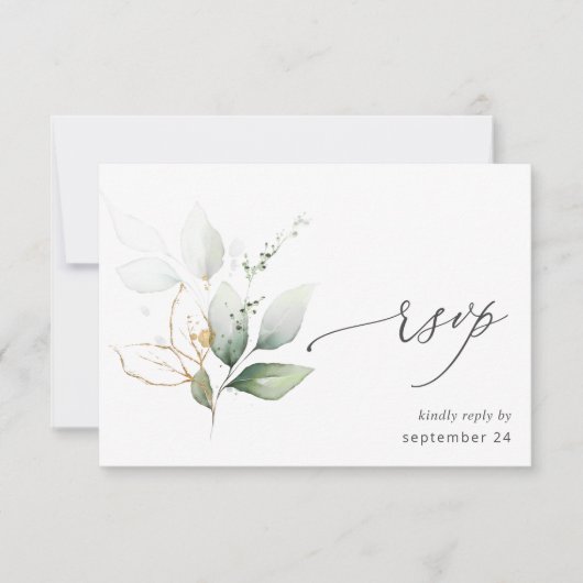 Licht Eucalyptus Glow Gold met Meal RSVP Card 2 Kaartje (Voorkant)