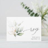 Licht Eucalyptus Glow Gold met Meal RSVP Card 2 Kaartje (Staand voorkant)