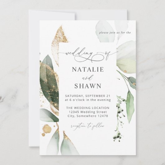 Licht Eucalyptus Glow Gold Wedding Kaart (Voorkant)