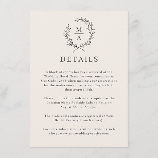 Licht Europees Eenvoudig elegant monogram - Gegeve Informatiekaartje (Voorkant)