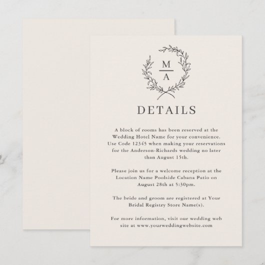 Licht Europees Eenvoudig elegant monogram - Gegeve Informatiekaartje (Voorkant / Achterkant)