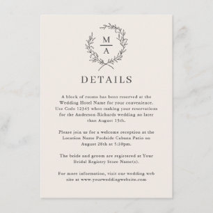 Licht Europees Eenvoudig elegant monogram - Gegeve Informatiekaartje