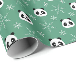 Licht Evergreen - Schattigee panda's met sneeuwvlo Cadeaupapier