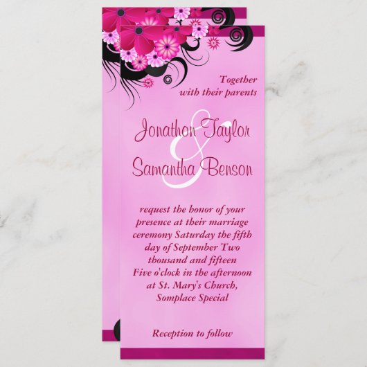 Licht Fuchsia Bloemen 4" x 9.25" Bruiloft uitnodig Kaart (Voorkant / Achterkant)