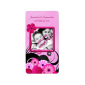 Licht Fuchsia Bloemen Bruiloft Foto Favoriet Label (Voorkant)