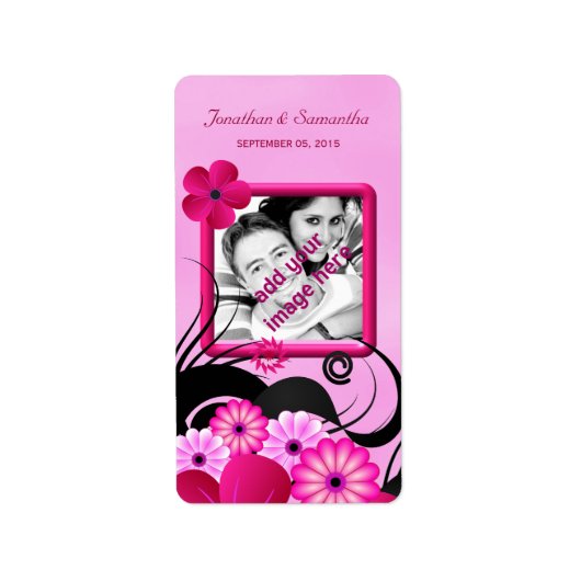 Licht Fuchsia Bloemen Bruiloft Foto Favoriet Label (Voorkant)