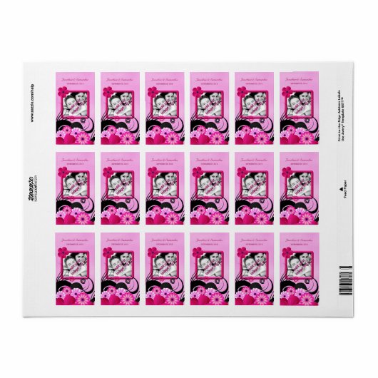 Licht Fuchsia Bloemen Bruiloft Foto Favoriet Label (Full Sheet)