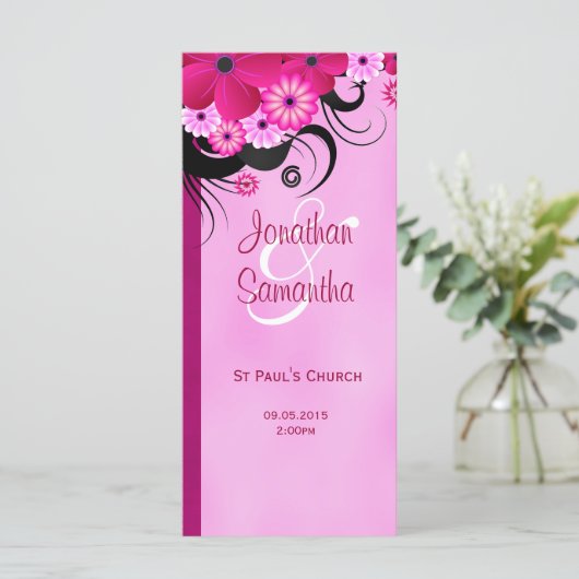 Licht Fuchsia Bloemen Trouwprogramma Sjabloon Kaar (Staand voorkant)