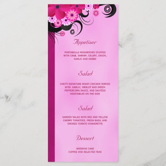 Licht Fuchsia Bloemenbruiloft Diner Menu Kaarten (Achterkant)