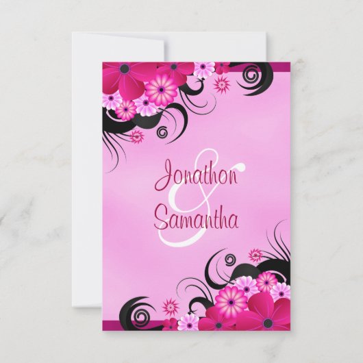 Licht Fuchsia Floral 3,5" x 5" bruiloft uitnodigt Kaart (Achterkant)