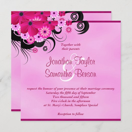 Licht Fuchsia Magenta Bloemenbruiloft 5.25" Uitnod Kaart (Voorkant / Achterkant)