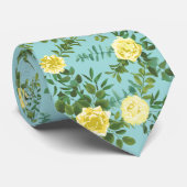 Licht geel en Blauwgroen Aqua Roos Stropdas (Opgerold)