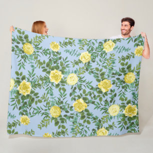 Licht geel en Bleek blauw Roos Fleece Deken