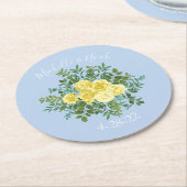 Licht geel en Bleek blauw Roos Ronde Kartonnen Onderzetter (Gebogen)