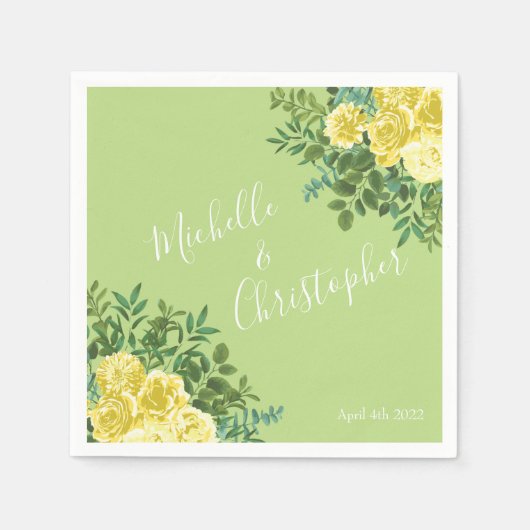 Licht geel en Bleek groen Roos Servet (Voorkant)