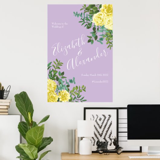 Licht geel en Lila Paars Roos Poster (Thuiskantoor)