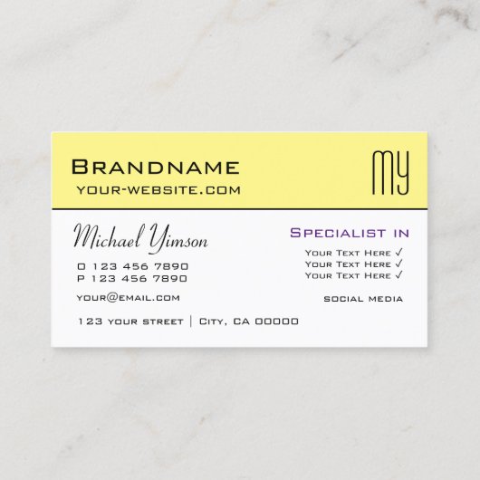 Licht geel en wit met Initialen Professional Visitekaartje (Achterkant)
