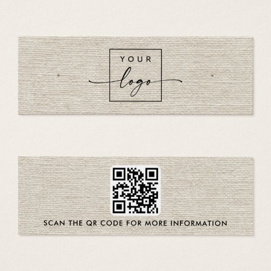 Licht geelbruin linnen logo QR stud oorbel display Mini Visitekaartjes (Voorkant /achterkant)