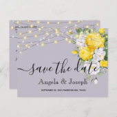 licht Gele Floral sparen de Datum Aankondigingskaart (Voorkant / Achterkant)