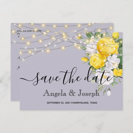 licht Gele Floral sparen de Datum Aankondigingskaart (Voorkant / Achterkant)