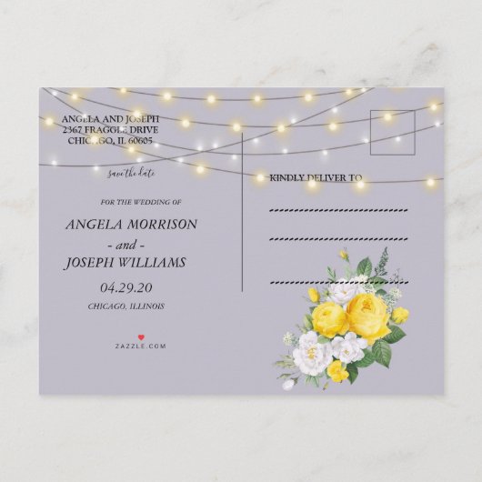 licht Gele Floral sparen de Datum Aankondigingskaart (Achterkant)