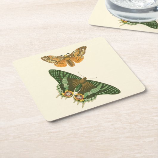 Licht geordende vlinderschildering kartonnen onderzetters (Schuin)