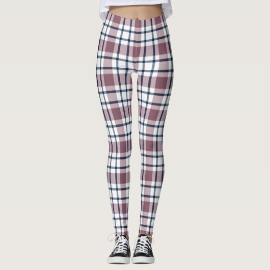 Licht geruit retro patroon bruin grijs wit leggings (Voorkant)