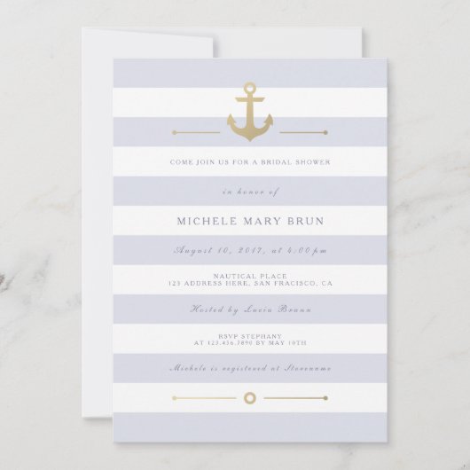 Licht gestreepte nautische bruidsdouche uitnodigin kaart (Voorkant)