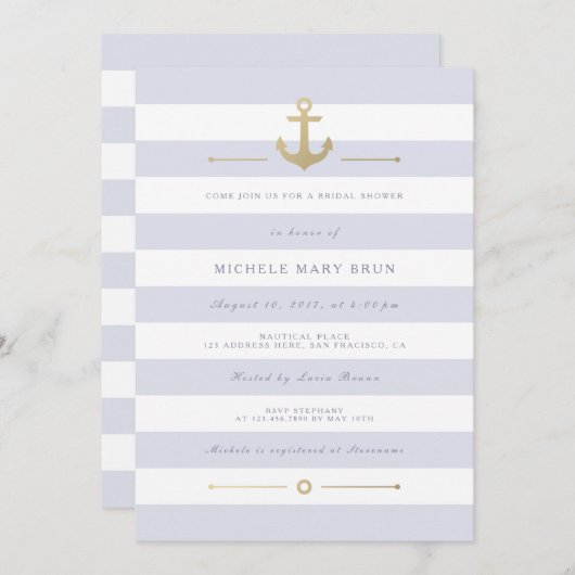 Licht gestreepte nautische bruidsdouche uitnodigin kaart (Voorkant / Achterkant)