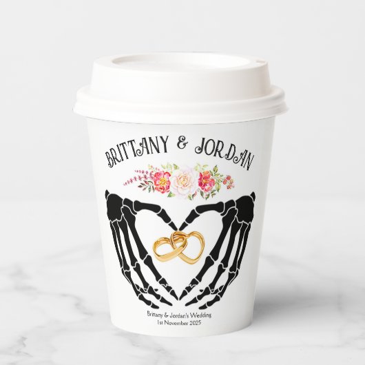 Licht gotisch skelet handen bruiloft papieren bekers (Voorkant)