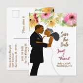 Licht Goud Bloemen Afrikaans Amerikaans Paar Bruil Briefkaart (Voorkant / Achterkant)