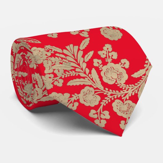 Licht goud en rood floreel cadeau stropdas (Opgerold)