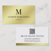 Licht goud Faux Metallic QR Code Monogram Visitekaartje (Voorkant / Achterkant)