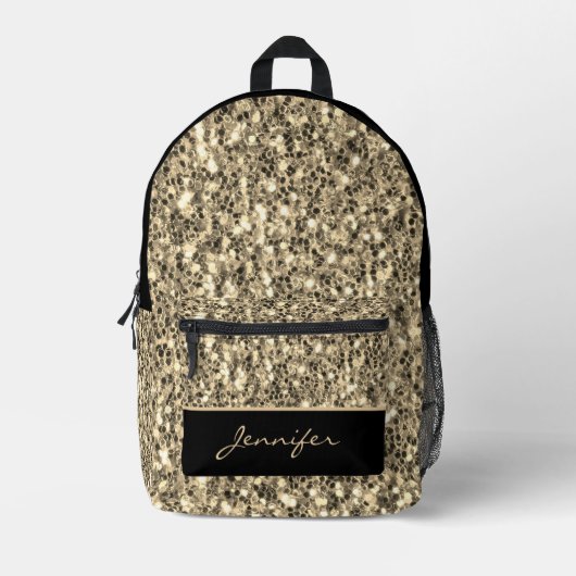 Licht Goud glitters fonkelt zwart Custom name Bedrukte Rugzak (Voorkant)