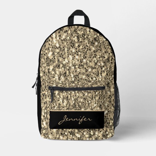 Licht Goud glitters fonkelt zwart Custom name Bedrukte Rugzak (Voorkant)