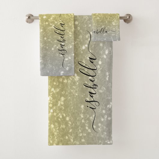 Licht goud grijs ombre faux sparkles Aangepaste na Bad Handdoek (Insitu)
