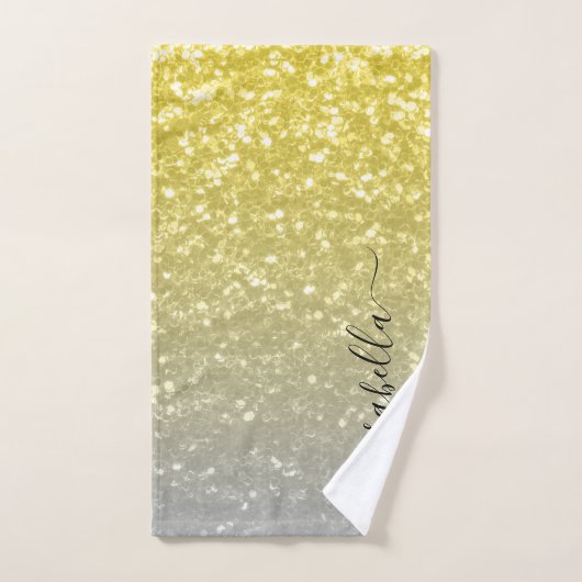 Licht goud grijs ombre faux sparkles Aangepaste na Bad Handdoek (Handdoek)