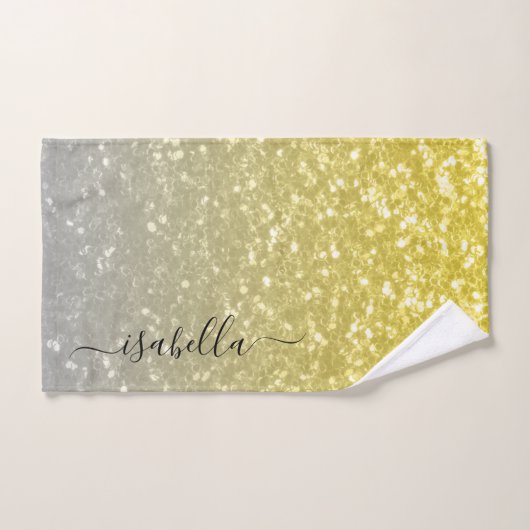 Licht goud grijs ombre faux sparkles Aangepaste na Bad Handdoek (Handdoek)