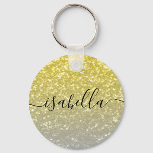 Licht goud grijs ombre faux sparkles Aangepaste na Sleutelhanger