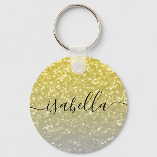 Licht goud grijs ombre faux sparkles Aangepaste na Sleutelhanger (Voorkant)