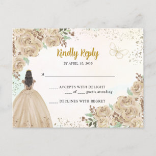 Licht Goud Koper Bloemen Prinses Quinceañera RSVP Briefkaart