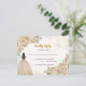 Licht Goud Koper Bloemen Prinses Quinceañera RSVP Briefkaart (Staand voorkant)