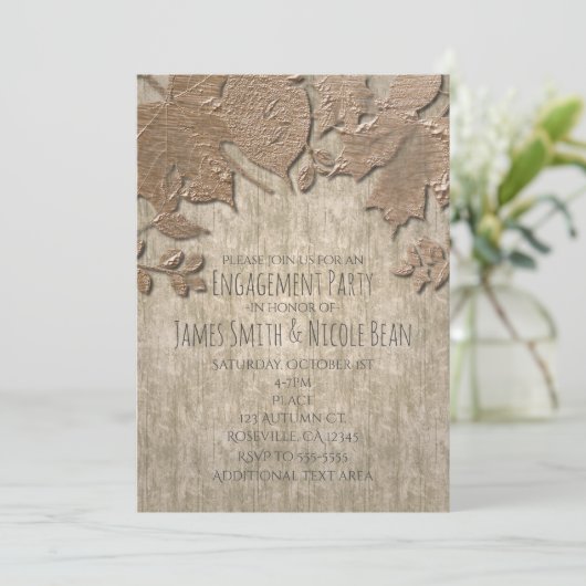 Licht goud & wit hout rustieke herfst uitnodiginge kaart (Staand voorkant)