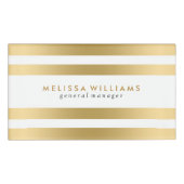 Licht Goud & Witte Strepen Modern Ontwerp Naambadge (Voorkant)