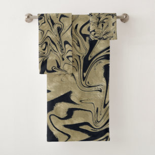 Licht Goud & Zwart Elegante Glam Marmer Werveling Bad Handdoek