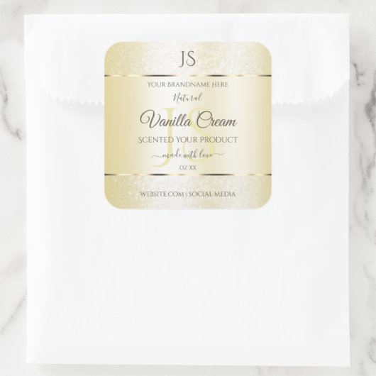 Licht goudcrème Glitter-productlabels, Initialen Vierkante Sticker (Tas)
