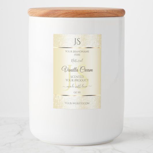 Licht goudcrème Glitter-productlabels, Initialen Voedselcontainer Etiket (Voorkant)